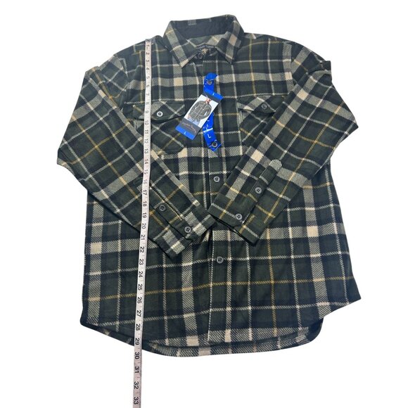 Freedom Foundry Fleece Shirt Mens L Plaid Green & Beige Long‎ Sleeve - Picture 3 of 9